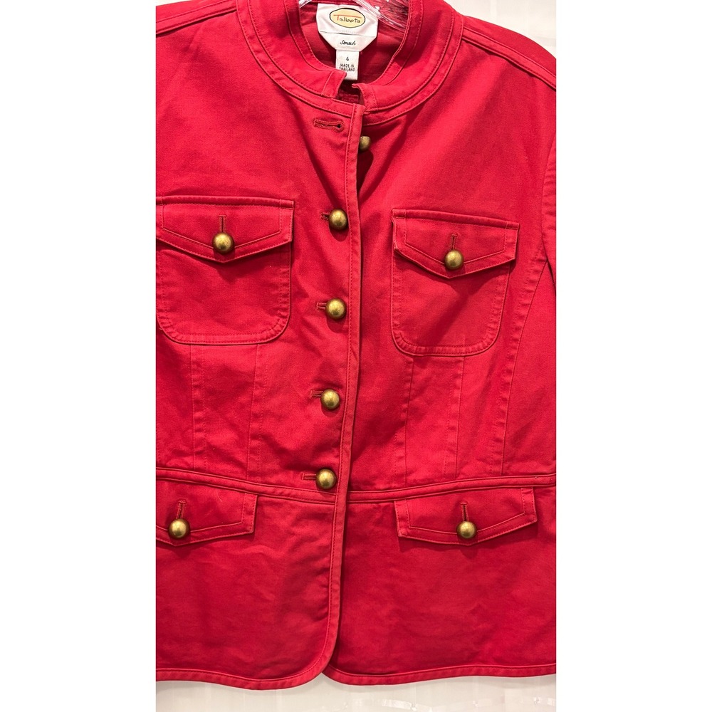 Talbots Womens Red Military Utility Jacket Stretch Cotton Button Front Size 4 - Picture 4 of 11